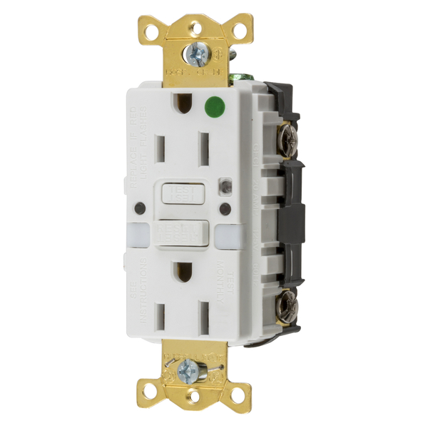 Hubbell Wiring Device-Kellems Heavy Duty Hospital Grade AUTOGUARD® Self-Test GFCI Receptacle with Nightlight, 15A, White GFRST82WNL